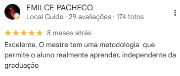 EMILCE PACHECO: Excelente. O mestre tem uma metodologia que permite o aluno realmente aprender, independente da graduação